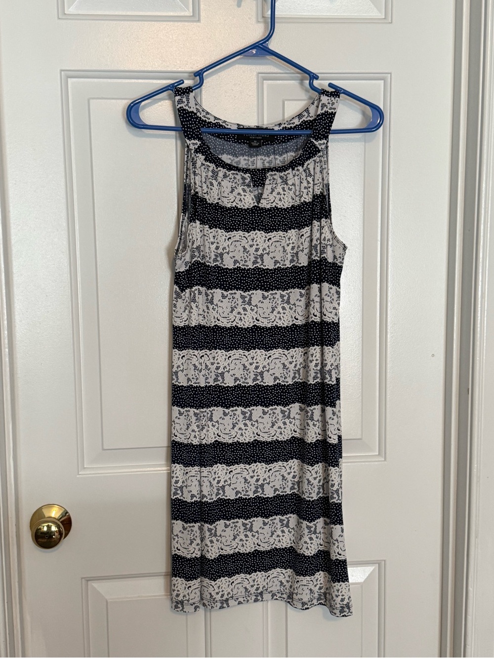 Perceptions Blue  & White Striped Lace-Print Midi Dress